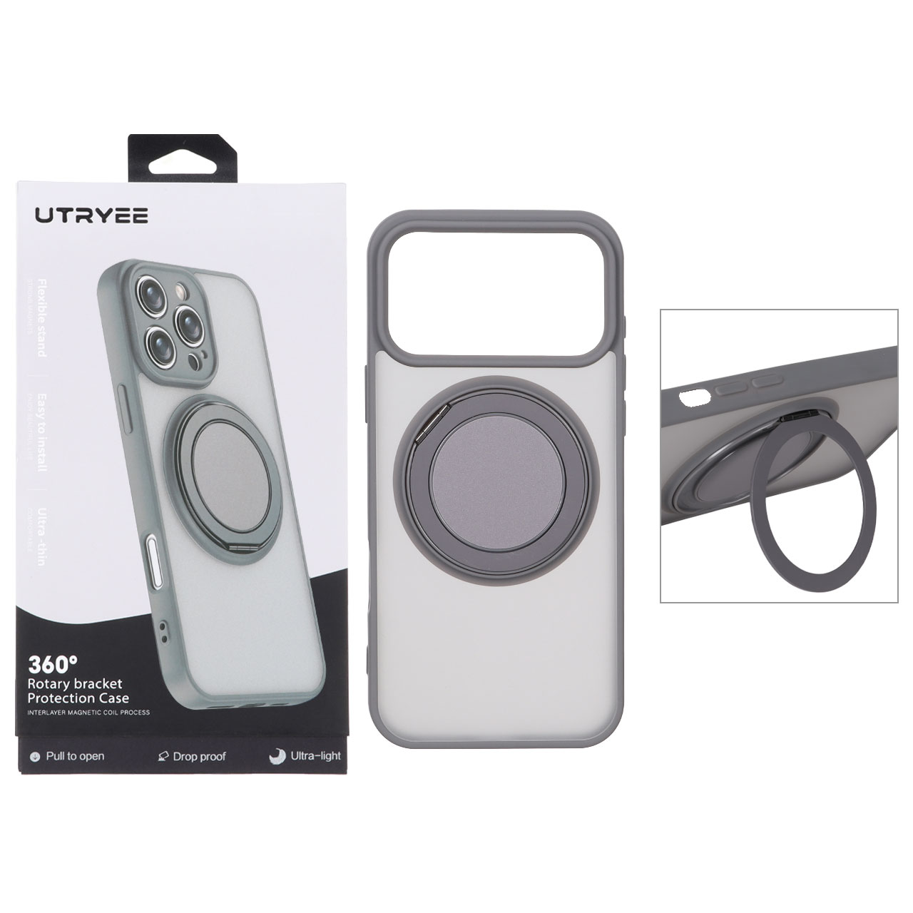 قاب اورجینال UTRYEE مات MagSafe لوپ استندشو خاکستری مناسب برای آیفون 17 پرو مکس