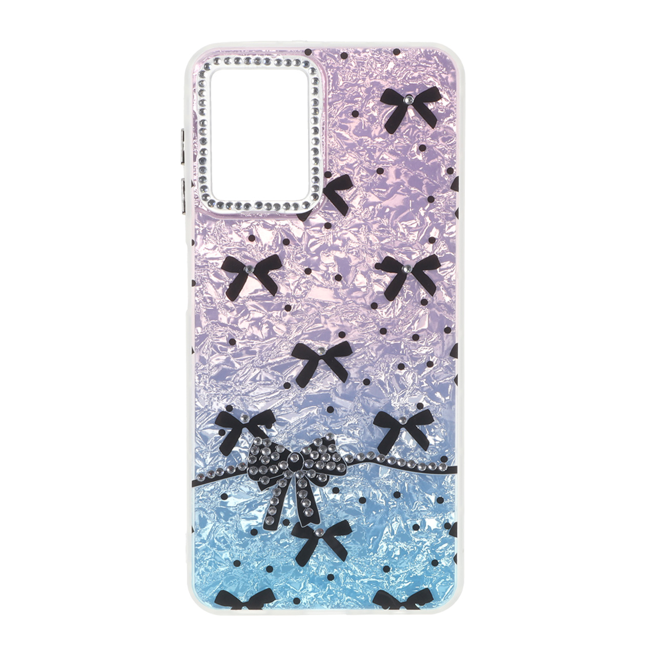 قاب ice پاپیونی نگین دار دور مات Samsung Galaxy A22 4G / M22 / M32 4G / F22 - صورتی آبی