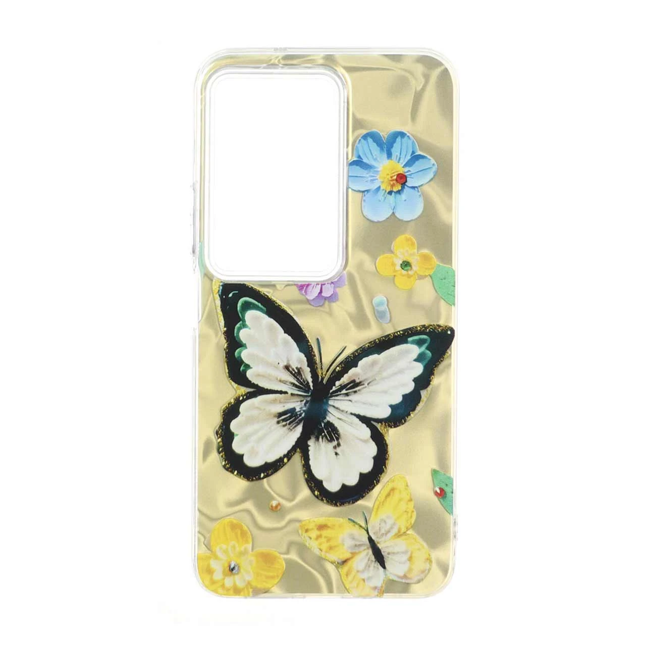 قاب اطلسی Flower دور شفاف طرح پروانه و گل مناسب برای شیائومی ردمی ۱۵ فور جی