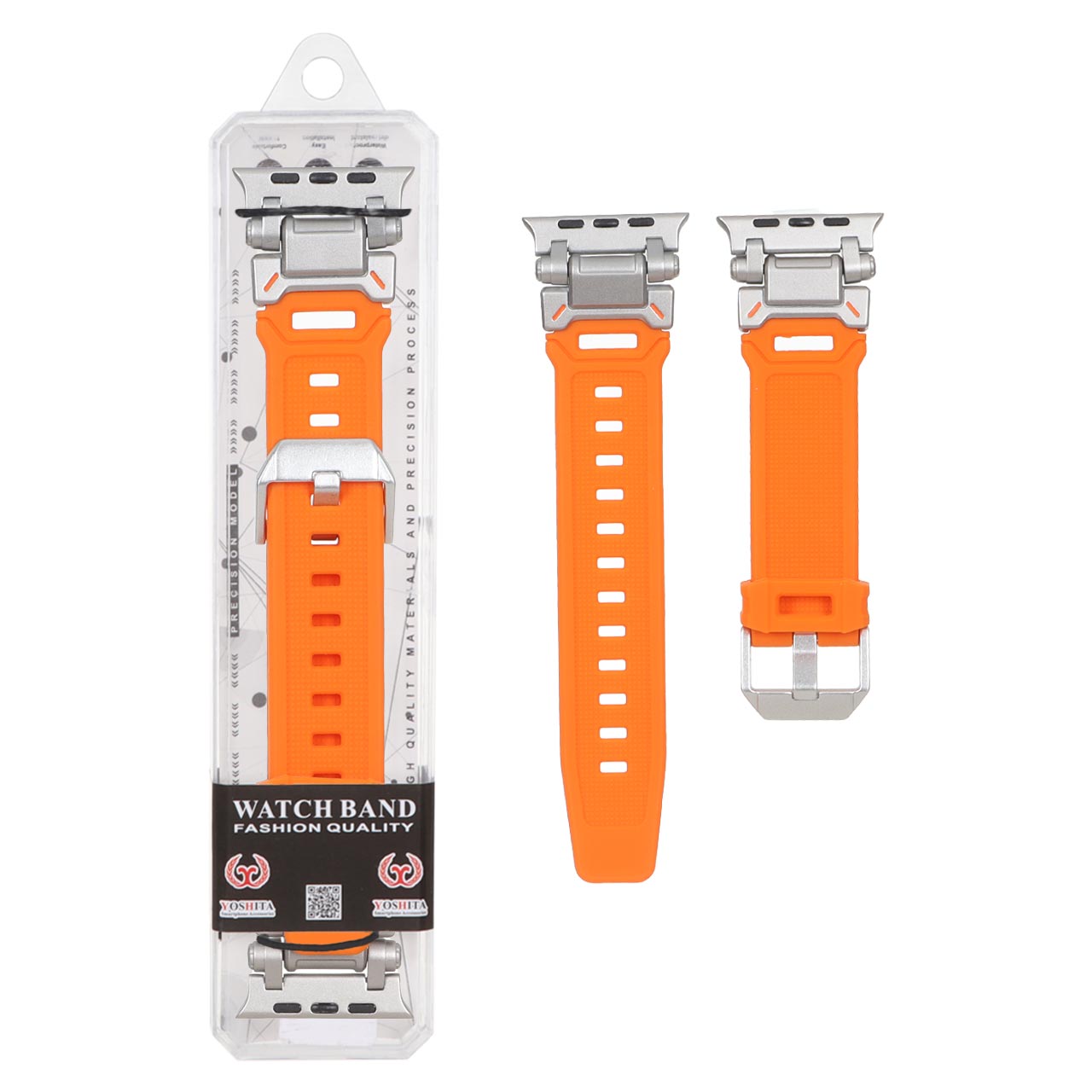 بند اپل واچ سیلیکونی Yoshita Lock Metal نارنجی مناسب برای سایز 42/44/45/46/49 میلی‌متر