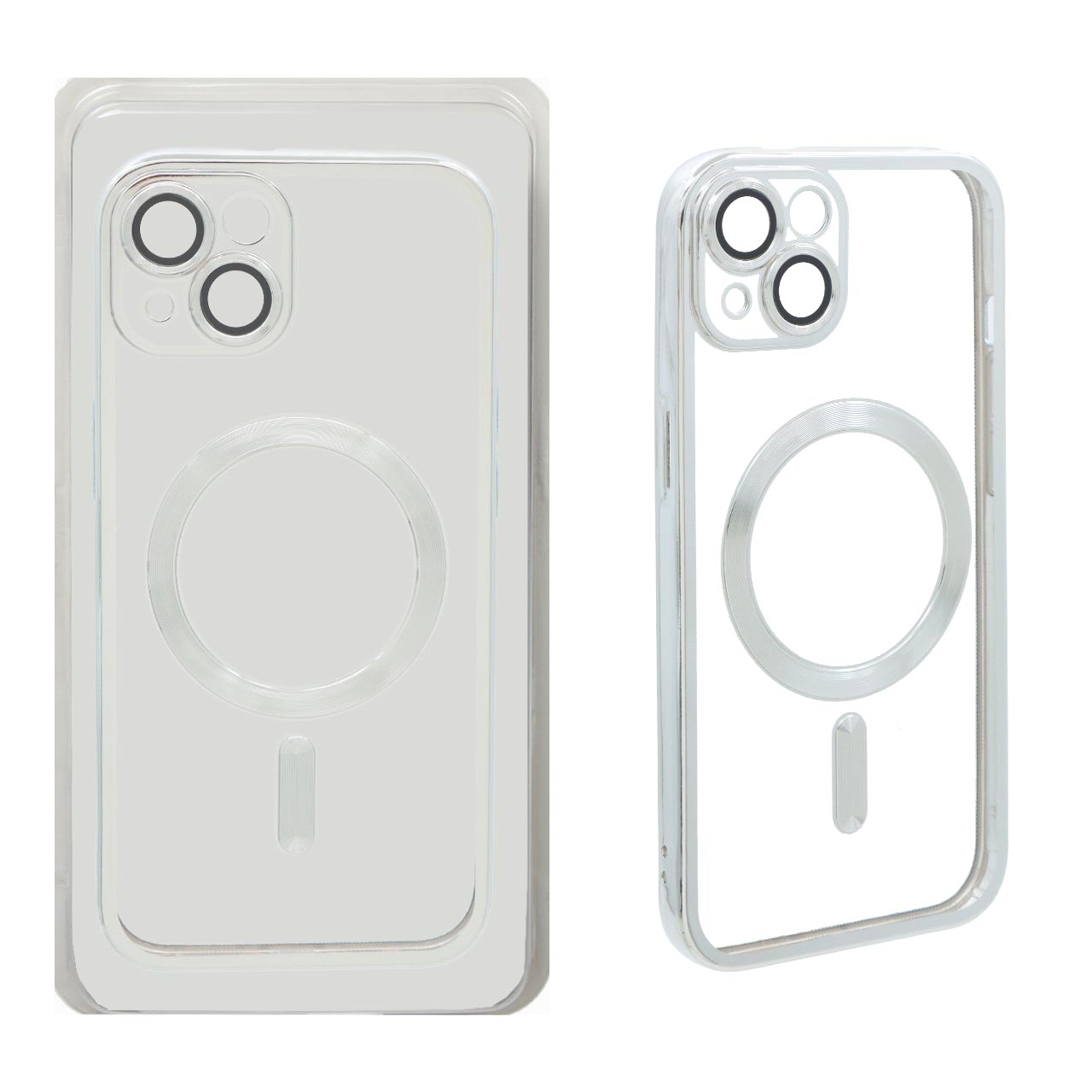 قاب اورجینال الکترواستاتیک Magsafe لنز گلس دار Apple iPhone 13 / iPhone 14 - نقره ای (پک دار)