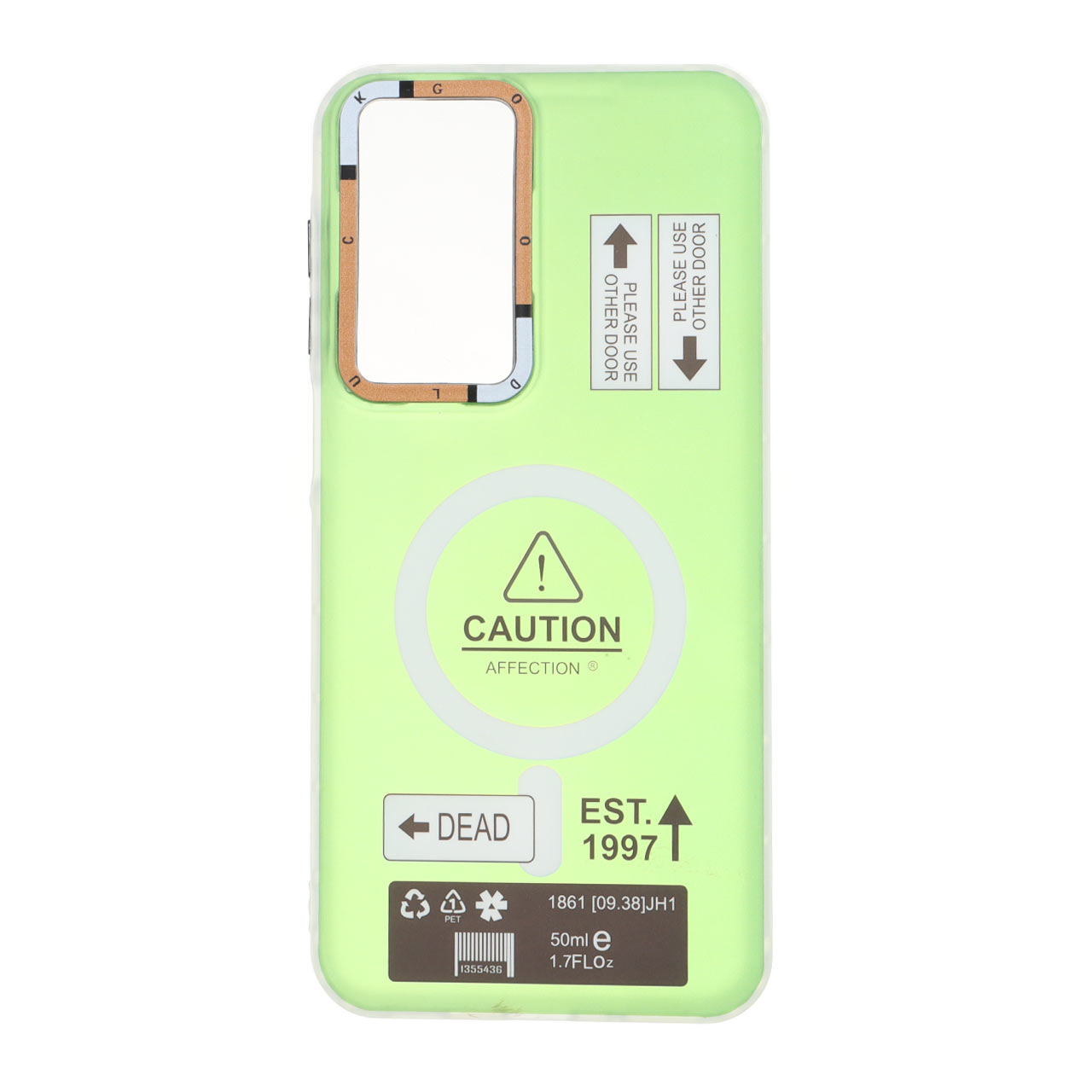 قاب طرح Caution دور مات مگ سیف سبز مناسب برای سامسونگ گلکسی A17 و A26