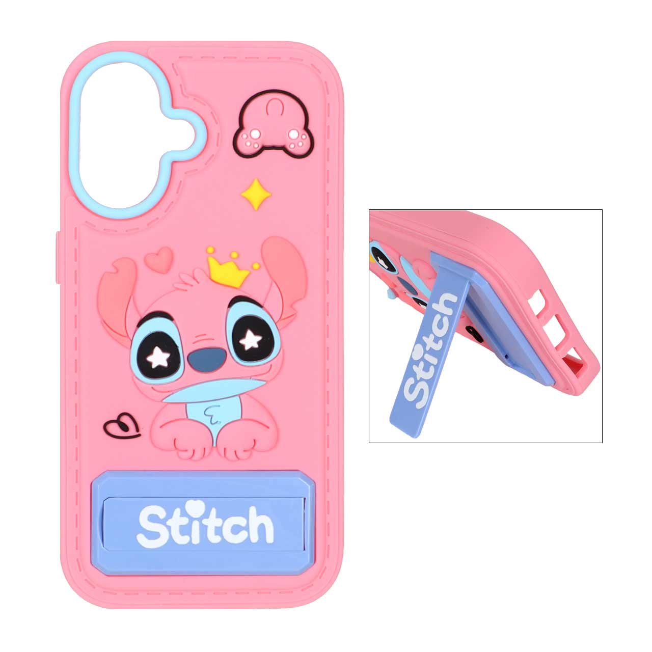 قاب سیلیکونی Stitch استندشو Apple iPhone 16 - صورتی
