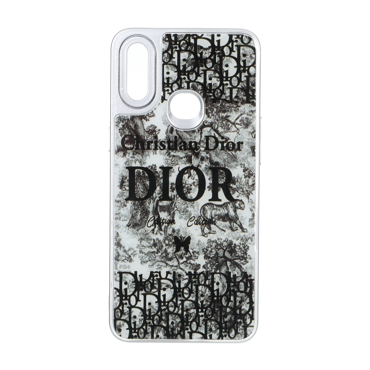 قاب طرح دیور (Dior) ببری و جنگلی با حاشیه نقره‌ای مناسب برای سامسونگ گلکسی A10s