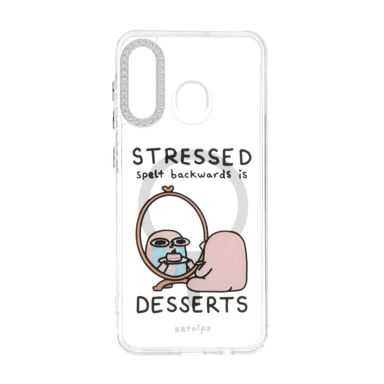 قاب طرح خرگوش با آینه Stressed Desserts مگ‌سیف دور لنز نگین‌دار مناسب برای سامسونگ گلکسی آ 30 / آ 20