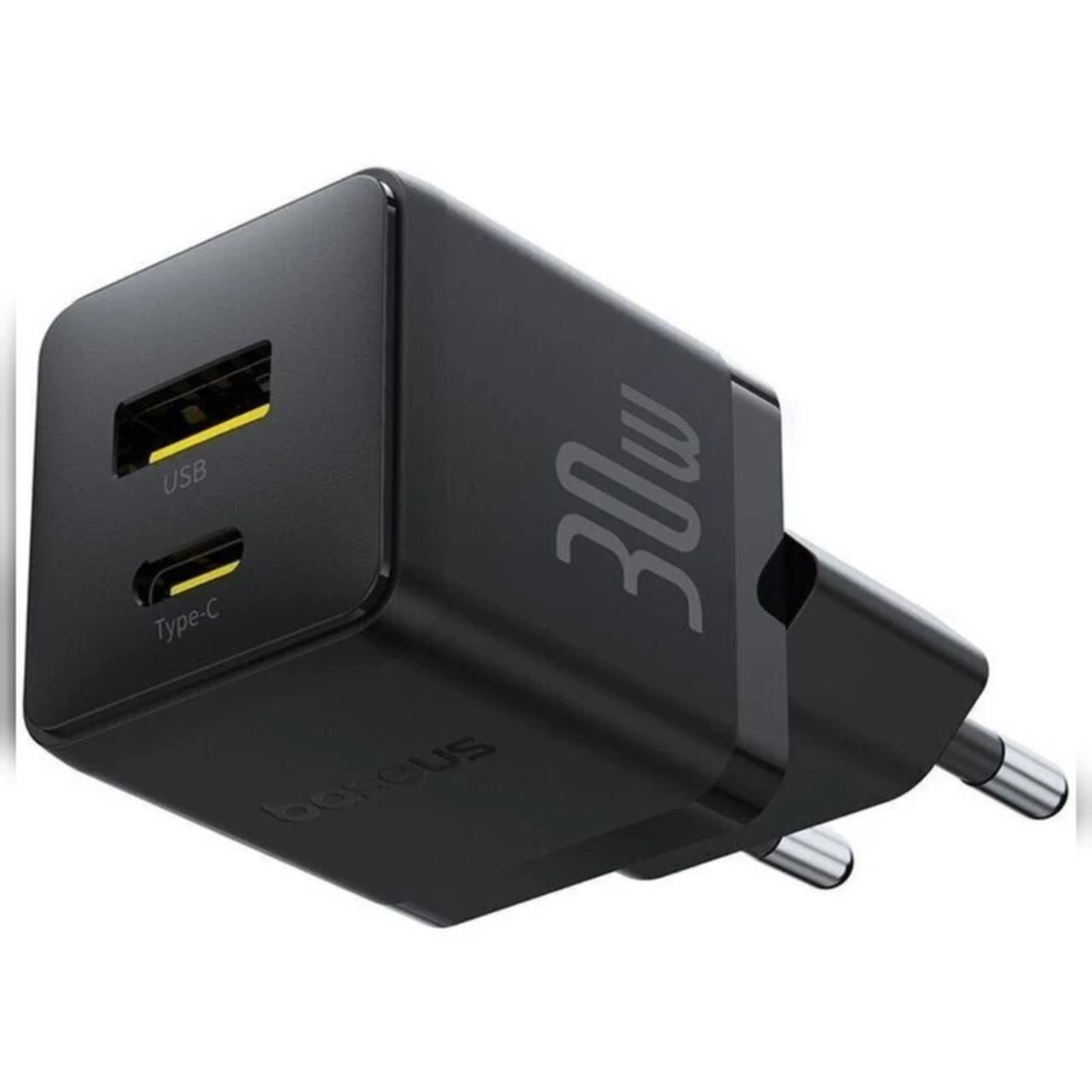 شارژر دیواری فست شارژ بیسوس مدل Palm 30W با دو پورت Type-C و USB - مشکی