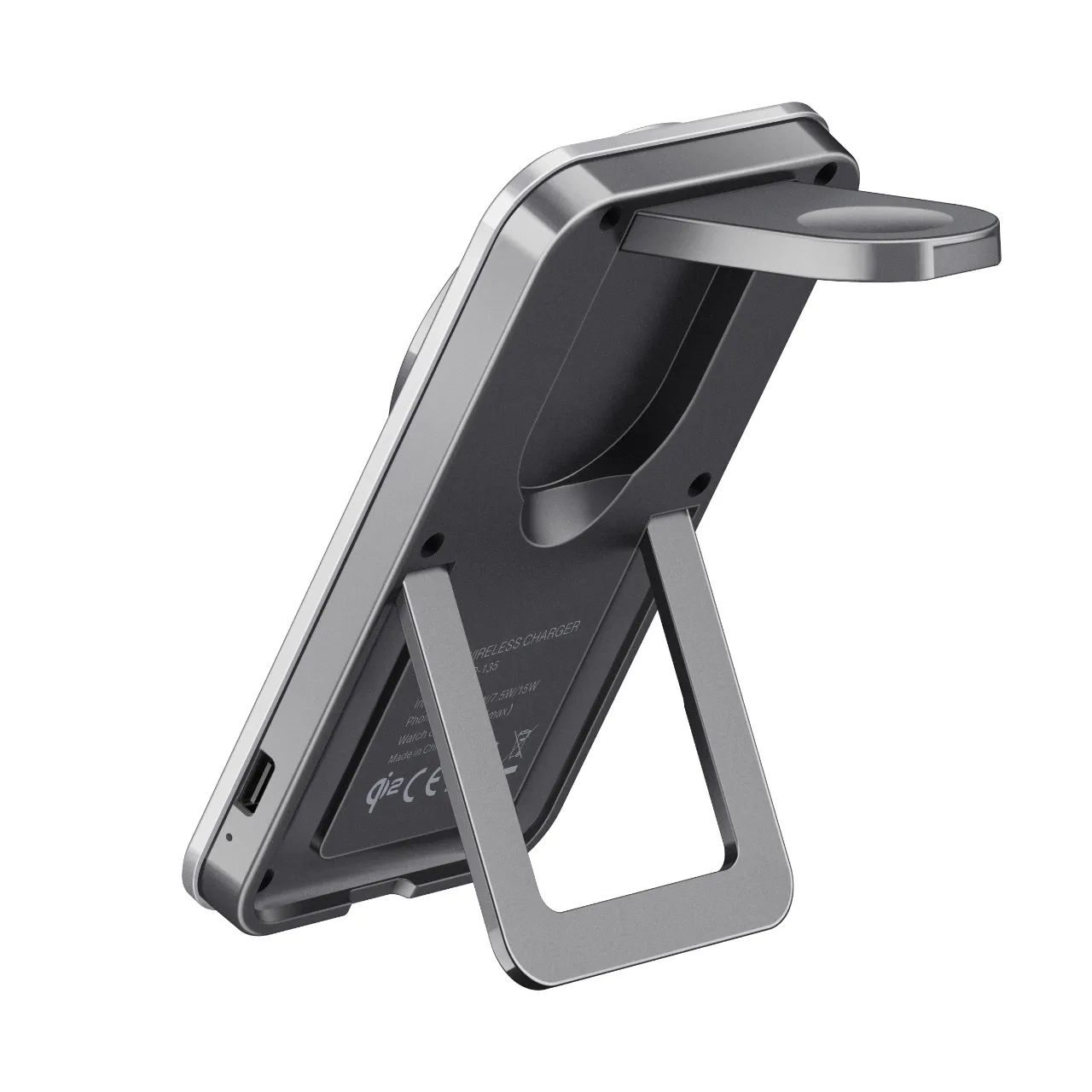 شارژر وایرلس دوکاره گرین لاین مدل Magstand Duo GNMGSTDUOKGY با قابلیت استند و مگ‌سیف