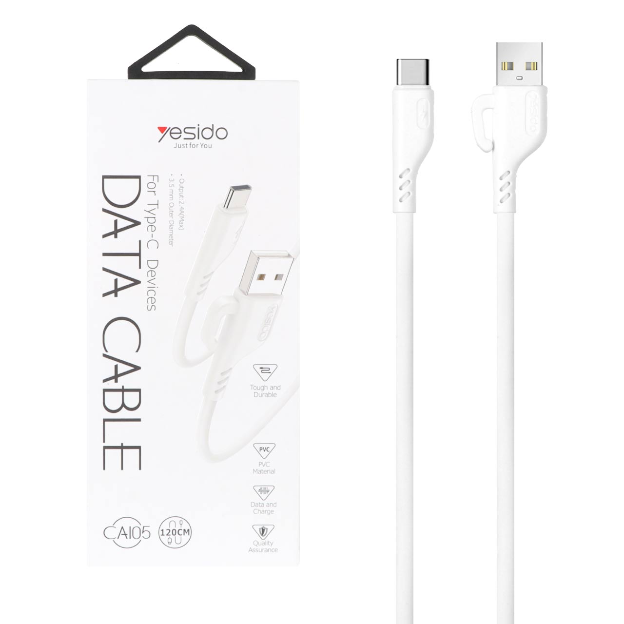 کابل شارژ و انتقال دیتای فست شارژ Type-C یسیدو Yesido CA105 به طول 1.2 متر رنگ سفید