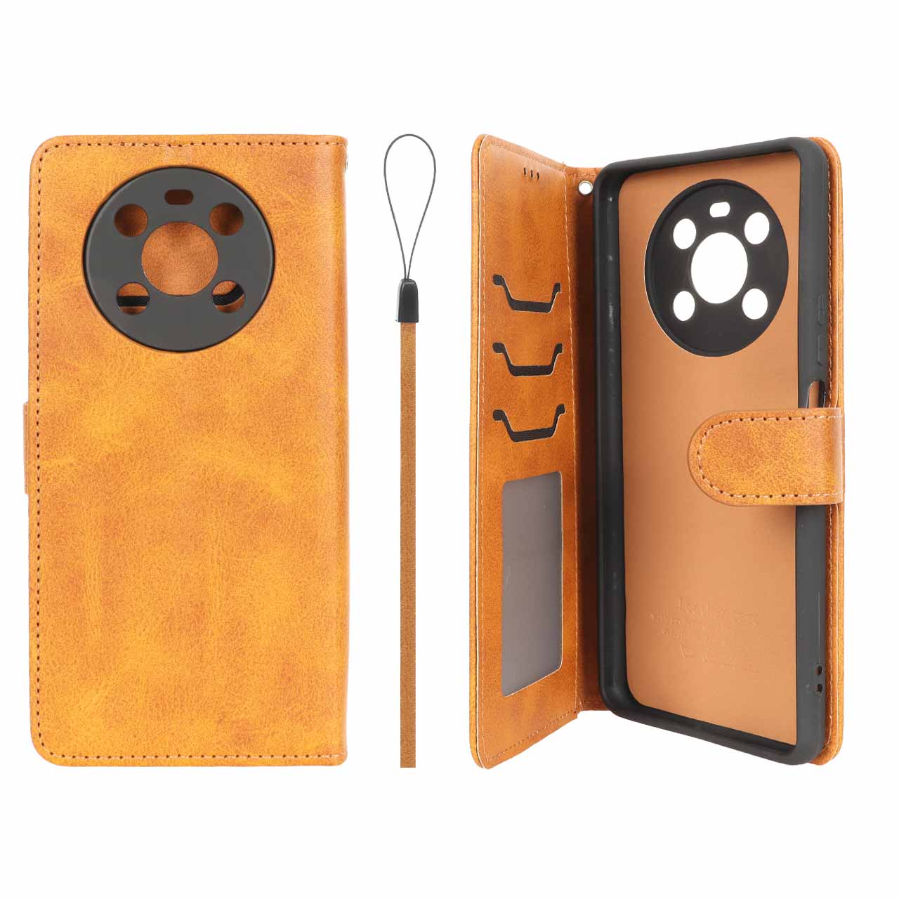 کیف مگنتی چرمی داخل خز MNC Plus مناسب برای گوشی Honor X9 رنگ عسلی