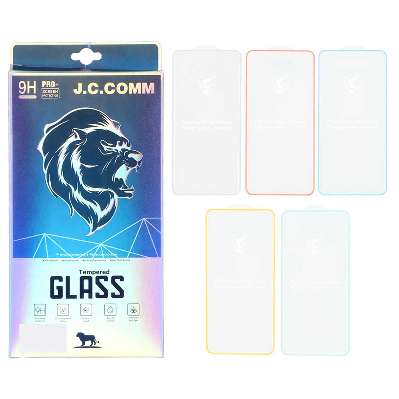 محافظ صفحه نمایش شیشه ای شبرنگ ایربگ دار Full Cover J.C.COMM (پک 5 عددی) مناسب برای آیفون 11 پرو مکس، آیفون X مکس و آیفون Xs مکس