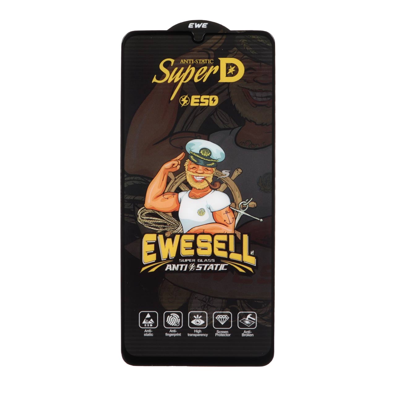 محافظ صفحه نمایش شیشه‌ای فول کاور Super D ESD Ewesell مناسب برای سامسونگ A07/A06/A05، شیائومی 13C/پوکو C65/M6 5G، هانر X7/X7A و ریلمی C51/C53