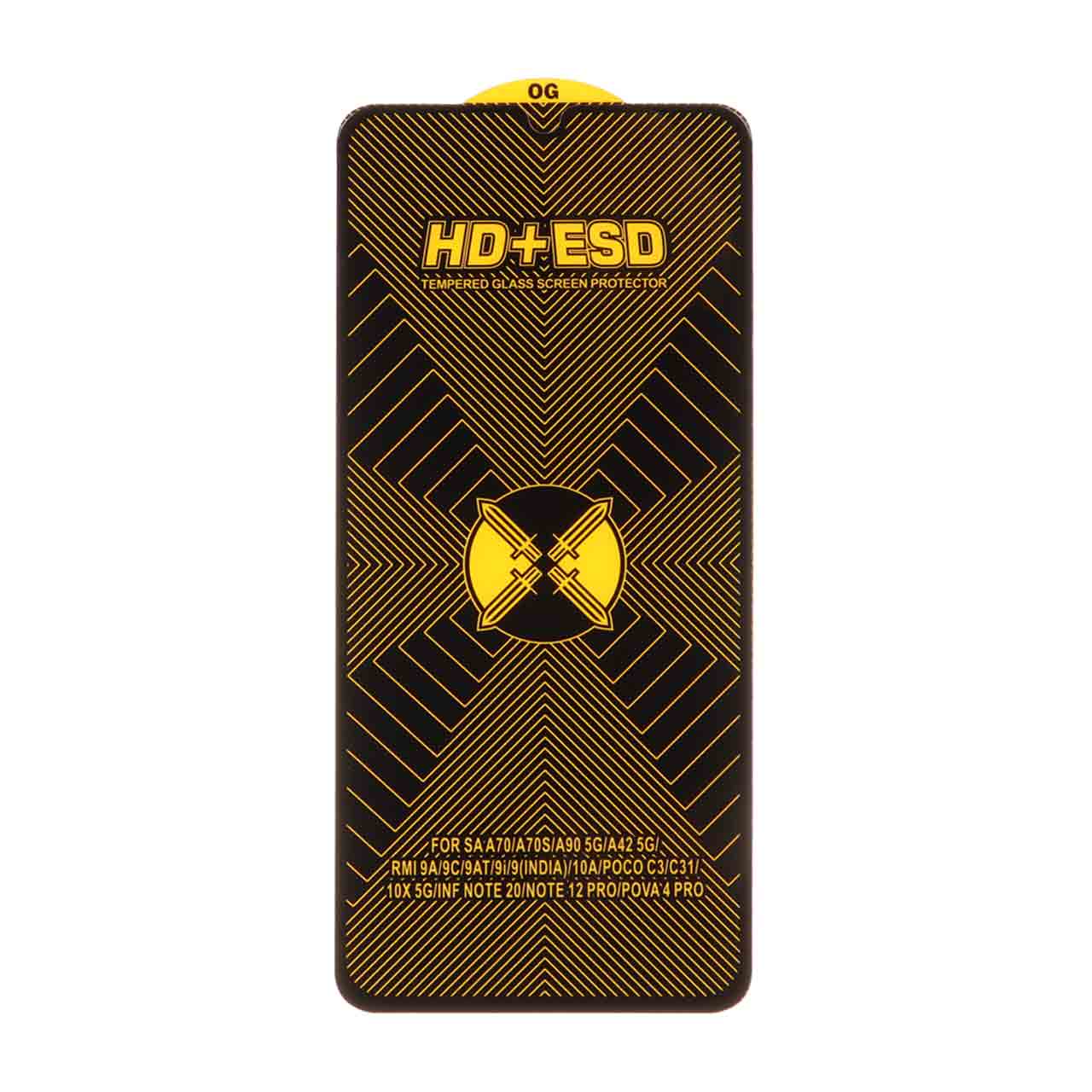 محافظ صفحه نمایش شیشه ای مشکی Full Cover OG HD Plus ESD مناسب برای سامسونگ A70 و A70S و A42 و M42