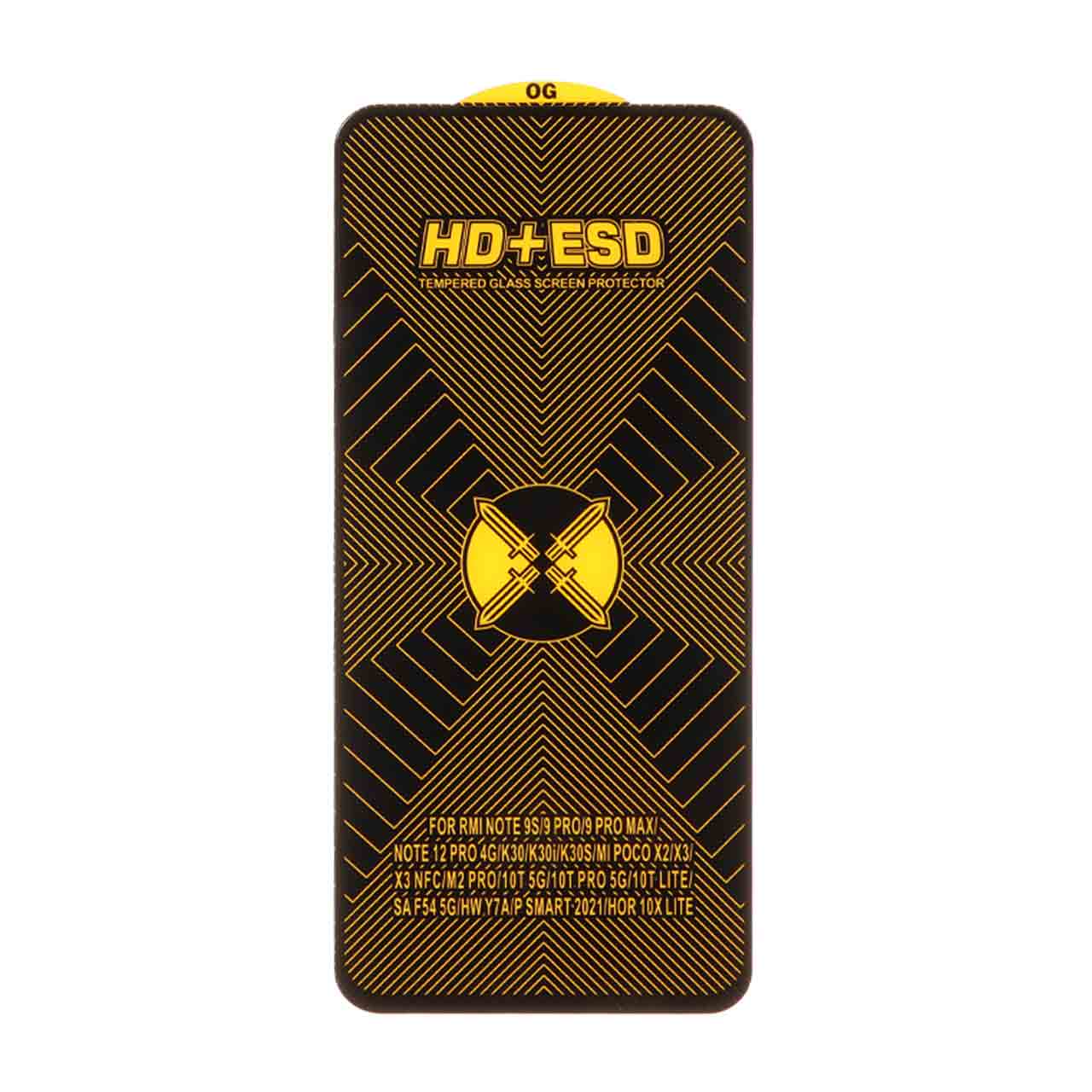 محافظ صفحه نمایش شیشه ای فول کاور OG HD Plus ESD مشکی برای شیائومی ردمی نوت 14 4G، پوکو F3 و مدل‌های دیگر
