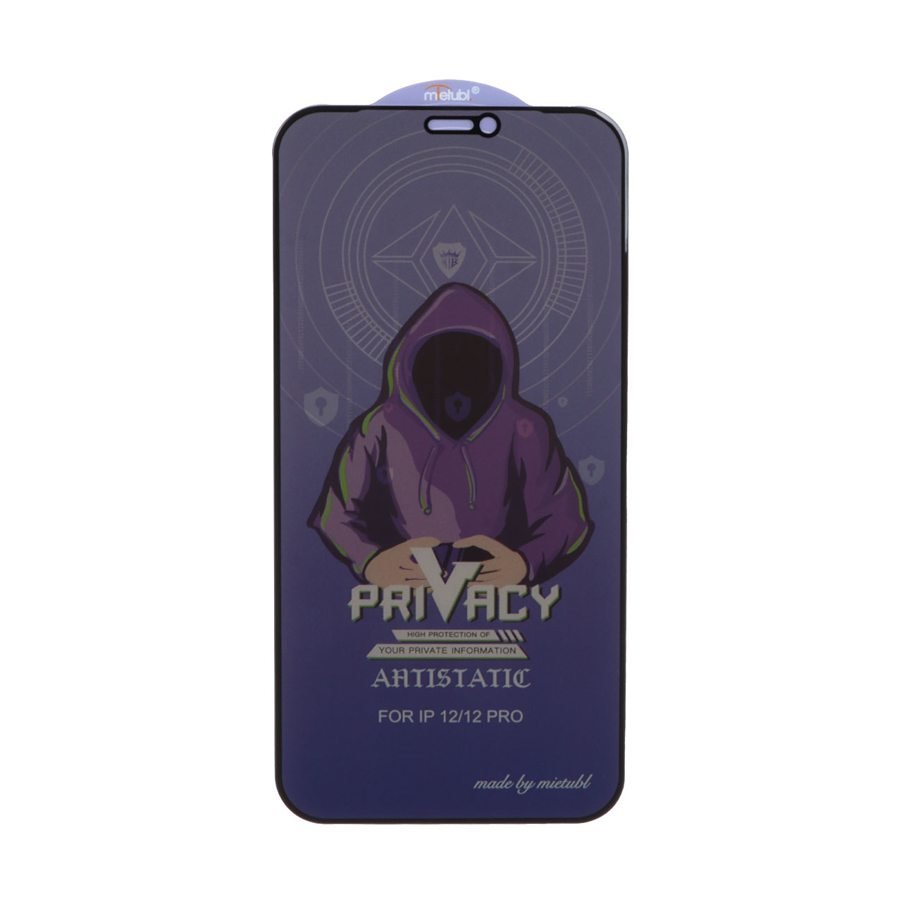 محافظ صفحه نمایش شیشه‌ای Full Cover Mietubl Anti Static Privacy مناسب برای آیفون 12 و آیفون 12 پرو