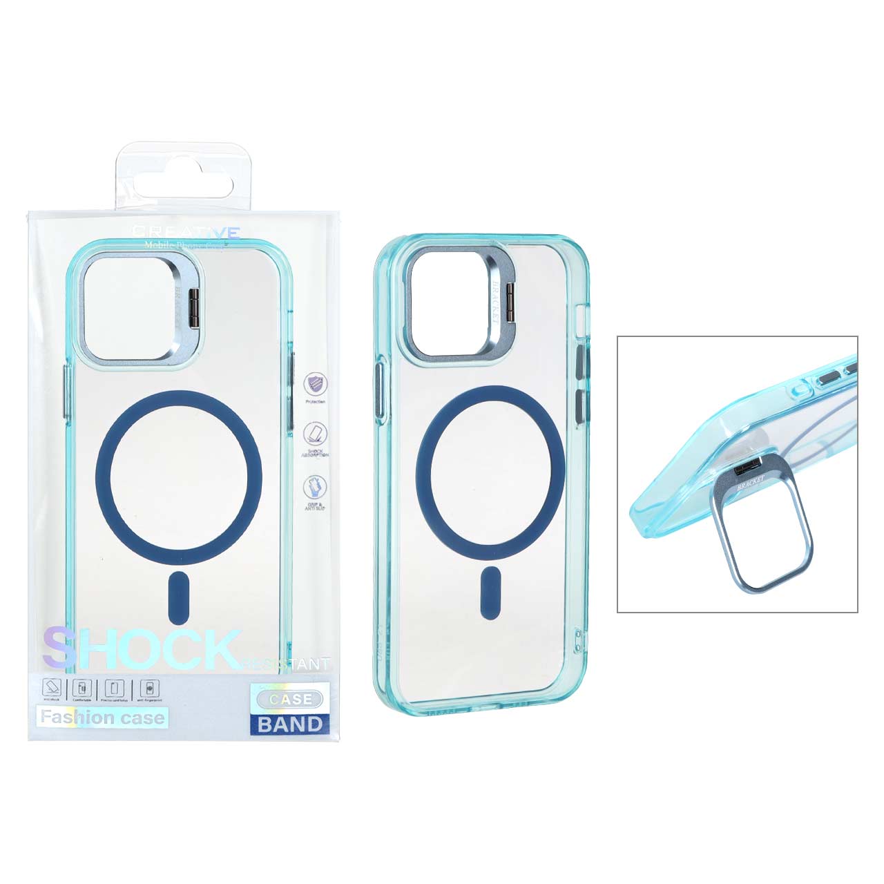 قاب اورجینال Bracket کریستالی MagSafe لنز آلومینیومی Apple iPhone 12 Pro / iPhone 12 - سبزآبی (پک دار)
