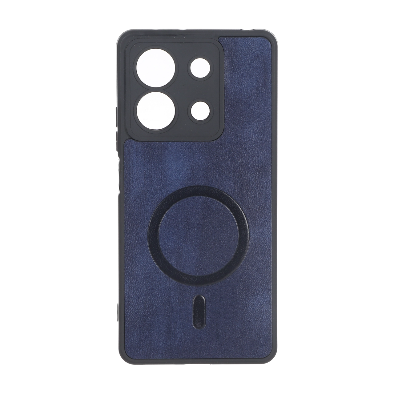 قاب چرمی طرح مگ سیف محافظ لنزدار Xiaomi Redmi Note 13 5G - آبی کاربنی