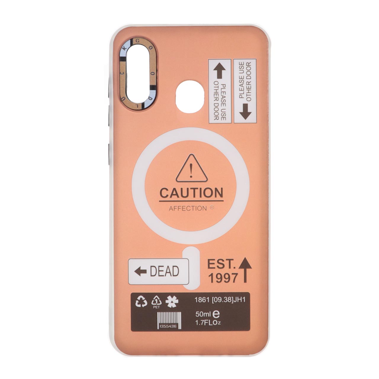 قاب طرح Caution دور مات مگ‌سیف صورتی مناسب برای سامسونگ گلکسی A30 و A20