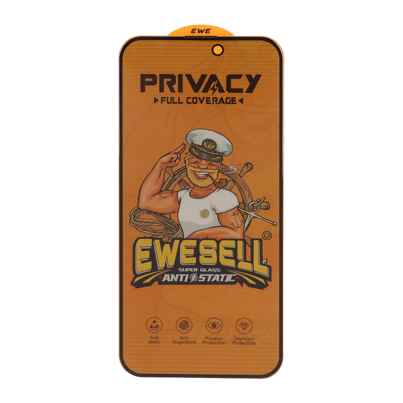محافظ صفحه نمایش شیشه‌ای حریم شخصی Ewesell Anti Static فول کاور مناسب برای آیفون 15 پرو مکس