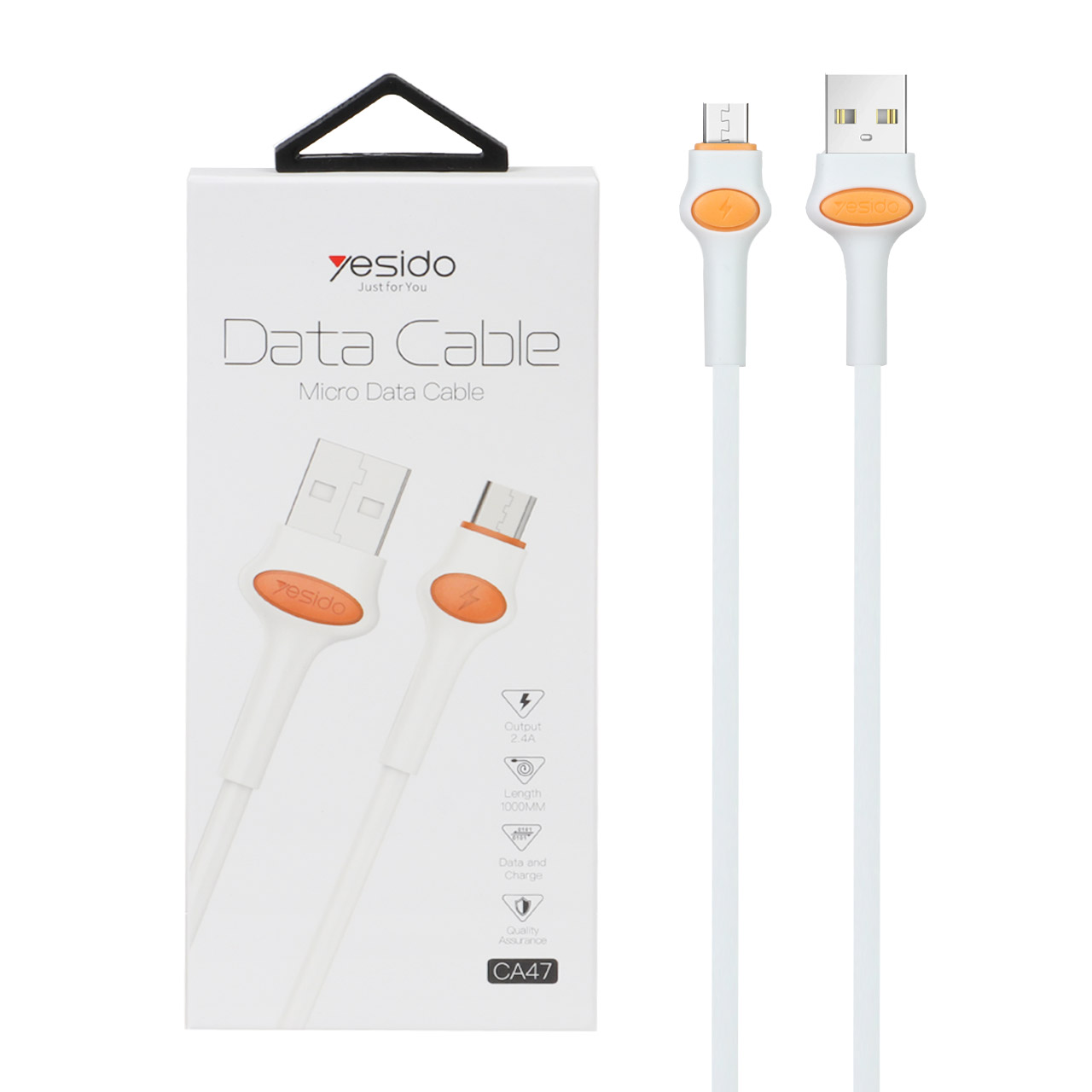 کابل شارژ فست و دیتا Micro USB یسیدو مدل CA47 سفید نارنجی