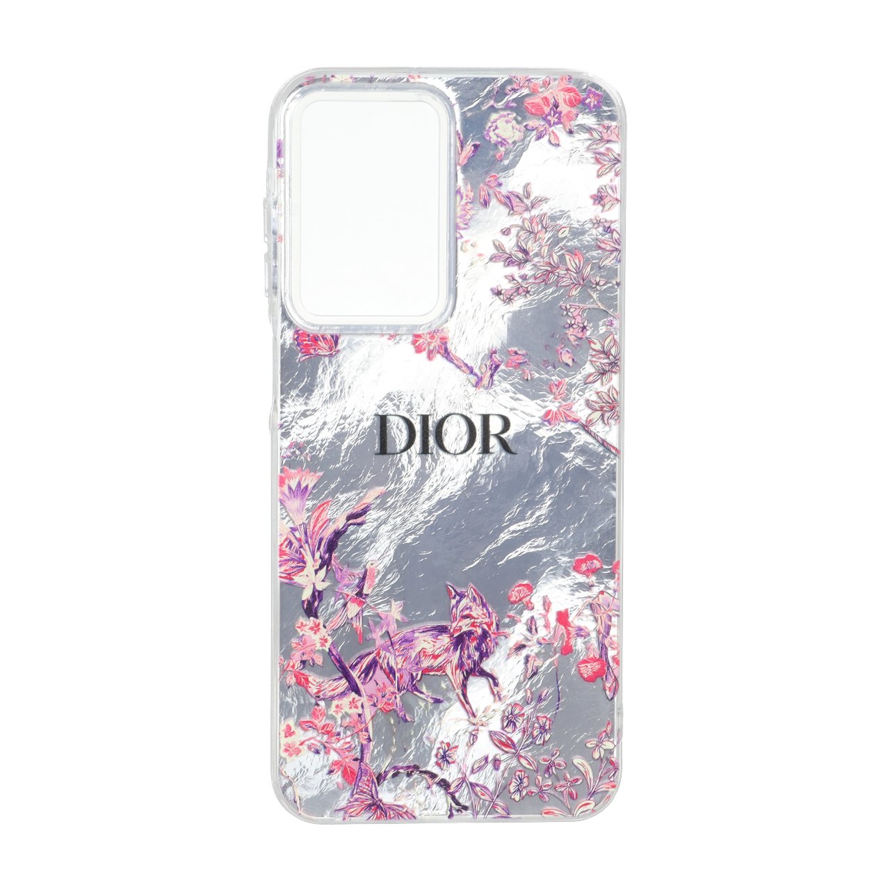 قاب طرح Dior اطلسی فلزی گل و روباه دور ژله ای مناسب برای سامسونگ گلکسی A17 و A26