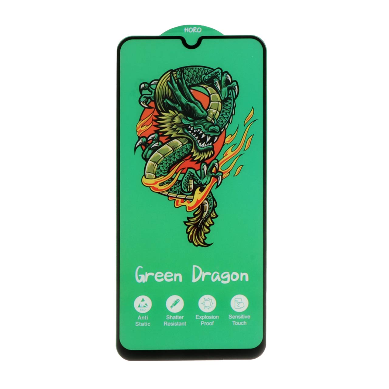 محافظ صفحه نمایش شیشه ای Full Cover Anti Static Horo مدل Green Dragon مناسب برای سامسونگ A20 / A30 / A30S / A50 / A50S / M10S / M21 / M21S / M30 / M30S / M31 / شیائومی Redmi Note 7 / Note 7 pro / Note 7s / آنر 9a / Y6p
