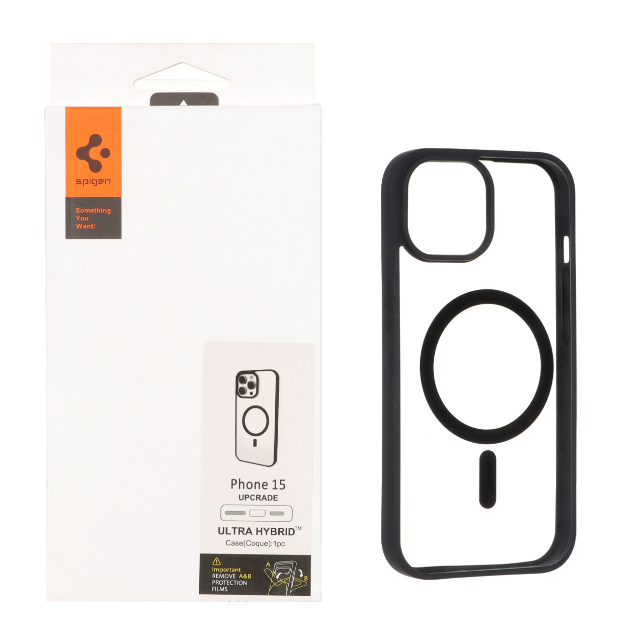 قاب اورجینال Magsafe Spigen با توری اسپیکر فلزی Apple iPhone 15 / iPhone 14 / iPhone 13 - شفاف مشکی