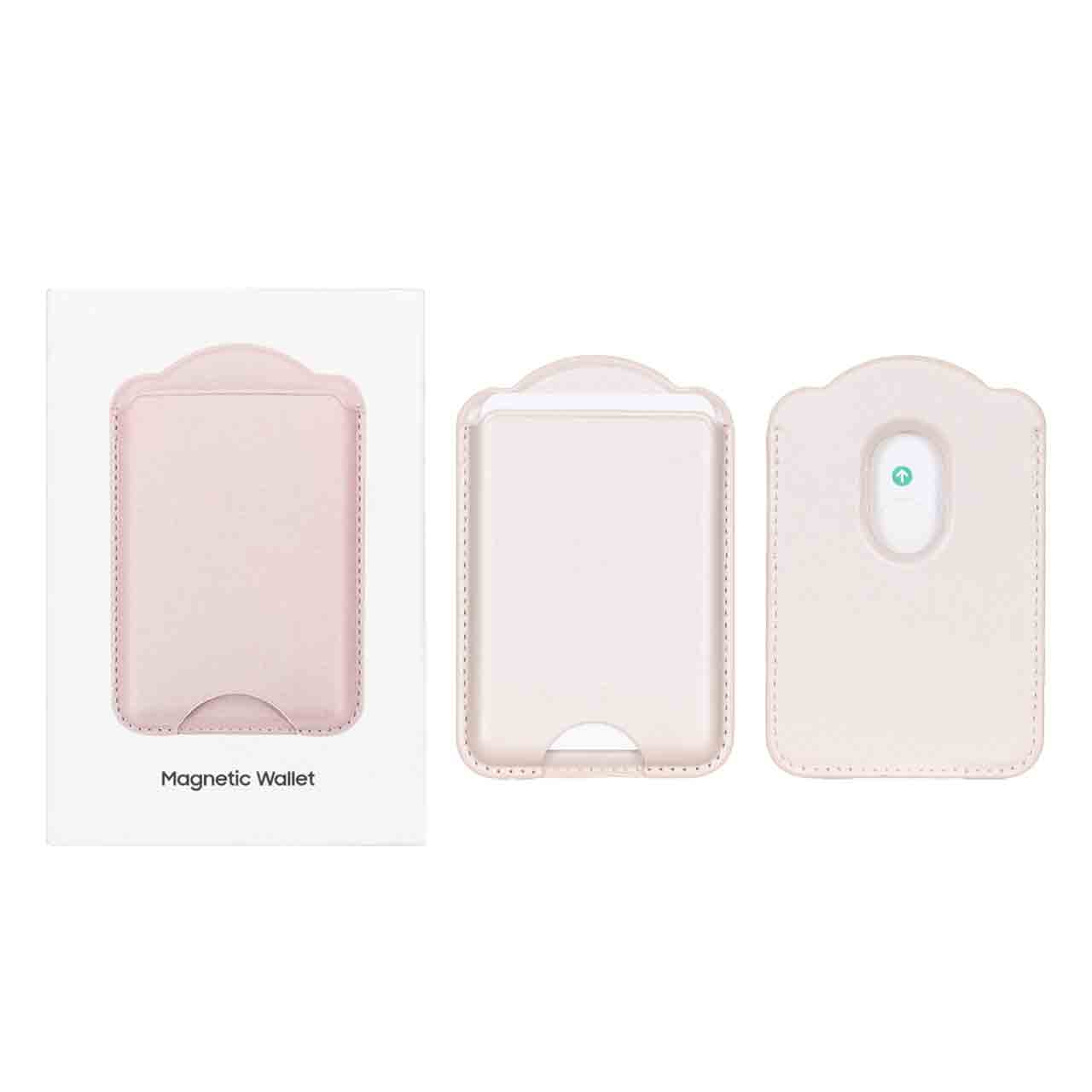 جاکارتی چرمی مگ سیف اپل مدل Magnetic Wallet رنگ صورتی چرک