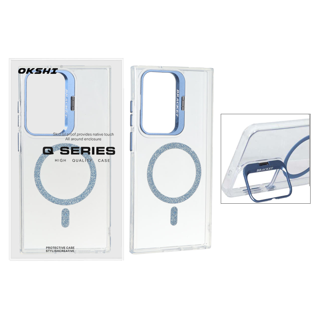 قاب Bracket شفاف Magsafe اکلیلی Samsung Galaxy S23 Ultra - آِبی (پک دار)