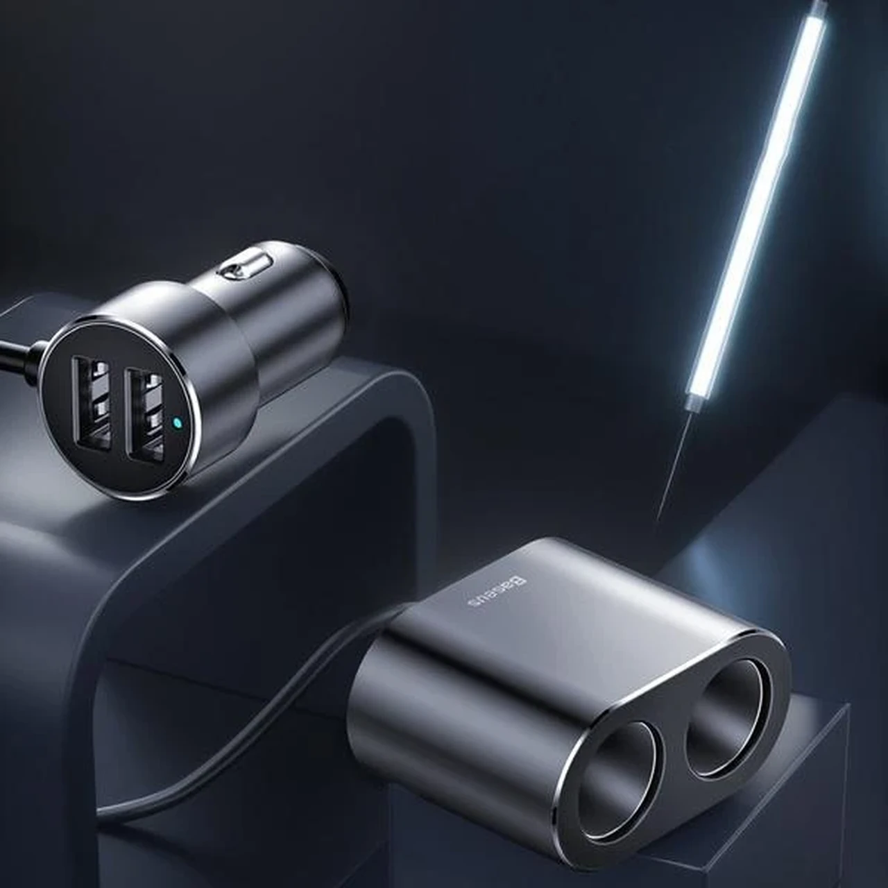 شارژر فندکی فست Baseus CRDYQ-01 با دو پورت USB و دو سوکت فندکی مجزا 80 وات - مشکی