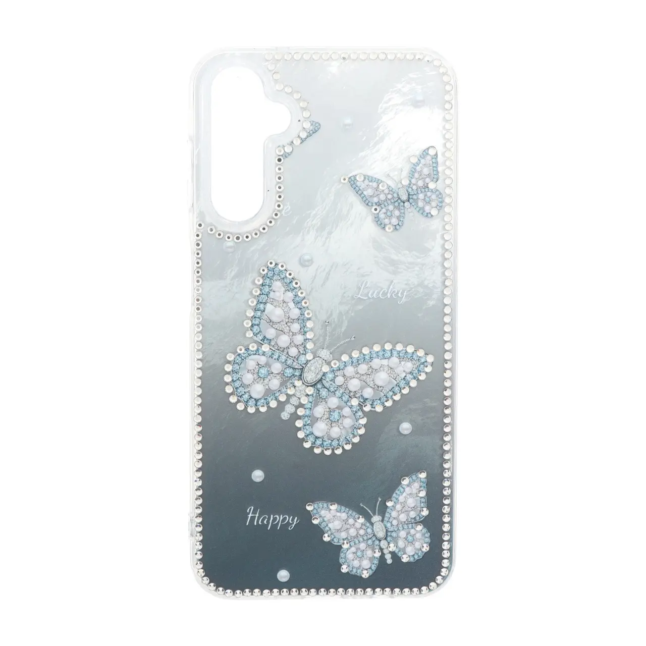 قاب اطلسی Butter Fly نگین دار Samsung Galaxy A14 - آبی روشن