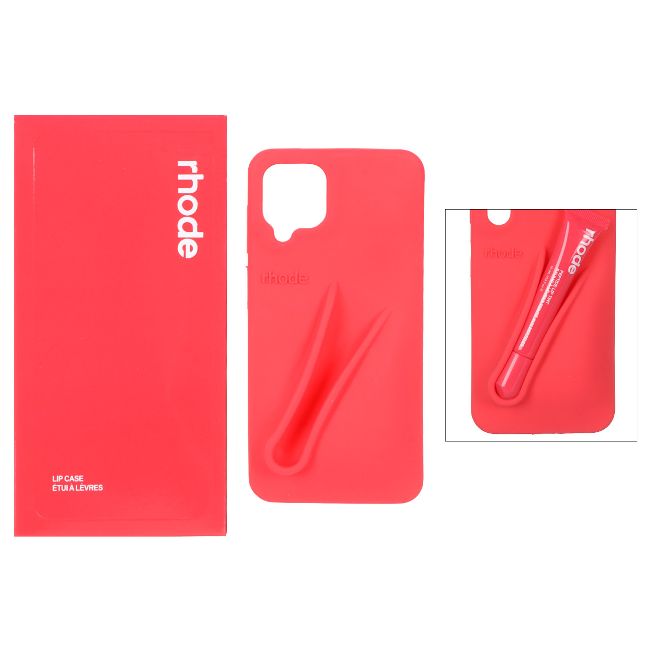 قاب سیلیکونی پاک کنی اورجینال rhode با ست لیپ گلاس Samsung Galaxy A12 / M12 / F12 - قرمز