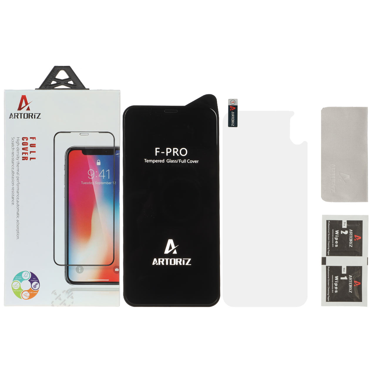 محافظ صفحه نمایش شیشه ای F-PRO و برچسب پشت گوشی آرتوریز Artoriz مناسب برای آیفون 11 پرو، آیفون XS و آیفون X