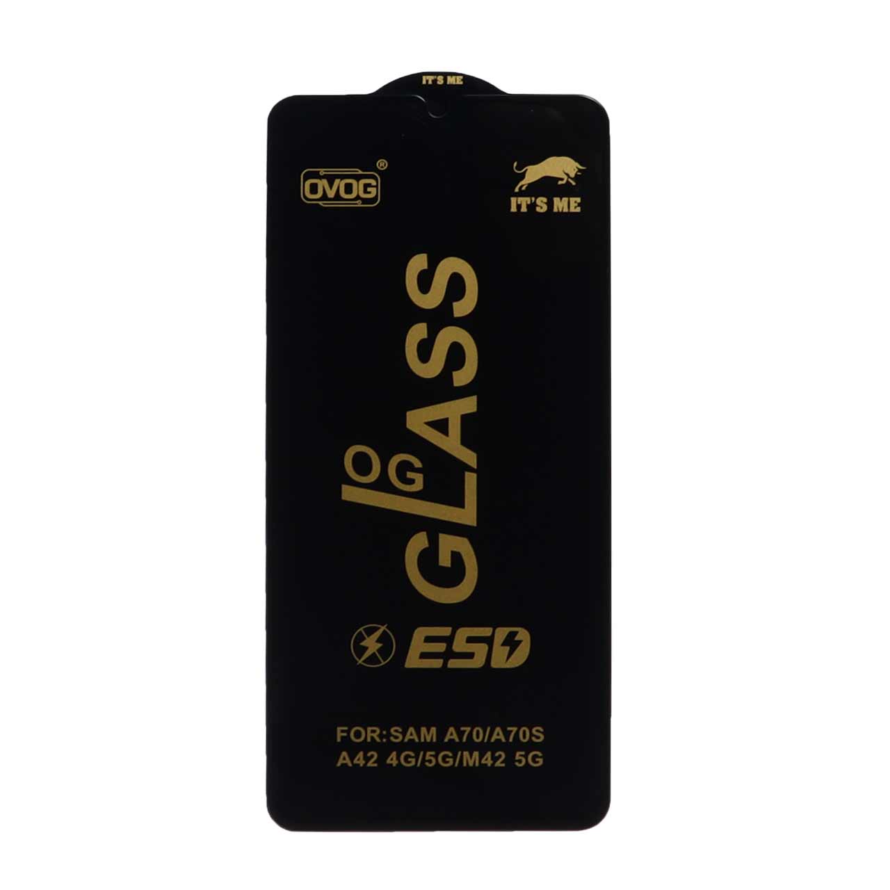 محافظ صفحه نمایش شیشه ای فول کاور OVOG مدل OG ESD مناسب برای سامسونگ A70، A70S، A42 و M42 4G/5G مشکی