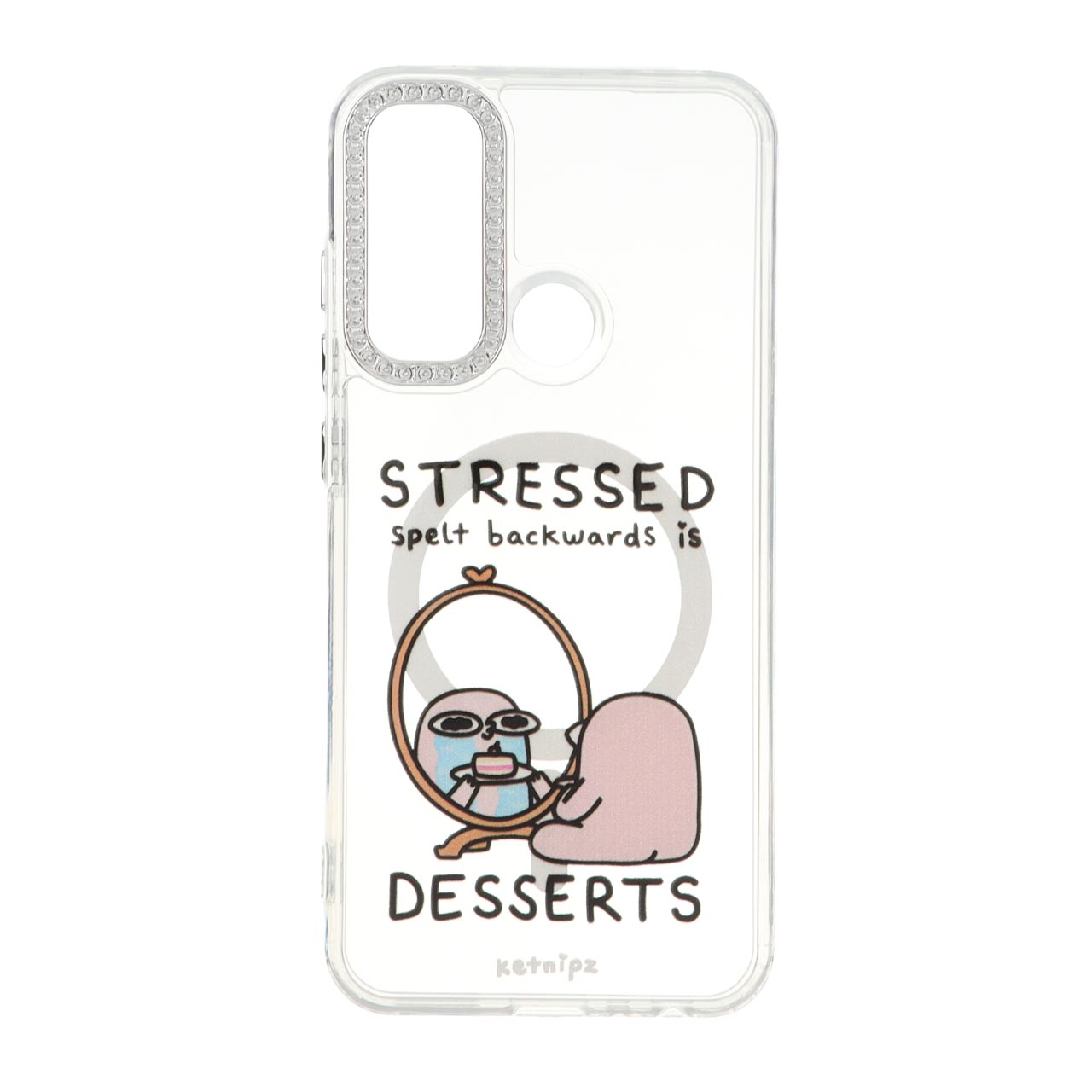 قاب مگ سیف شفاف دور نگین دار با طرح کارتونی STRESSED = DESSERTS مناسب برای شیائومی ردمی نوت 8