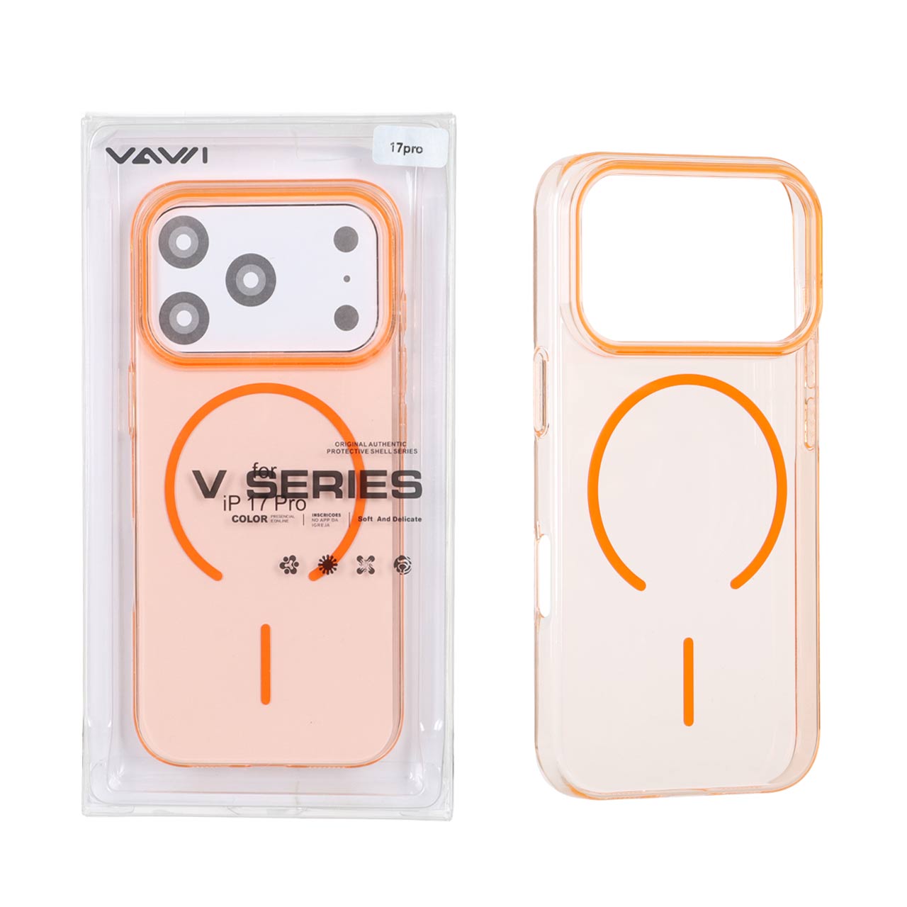 قاب اورجینال VAWI کریستالی MagSafe لنز فلزی Apple iPhone 17 Pro - نارنجی (پک دار)