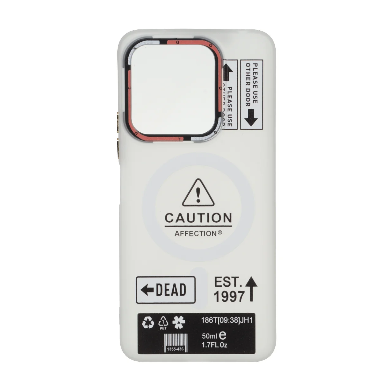 قاب طرح Caution مات مگ سیف دکمه متال سفید مناسب برای شیائومی ردمی 13X و ردمی 13 4G و پوکو M6 4G