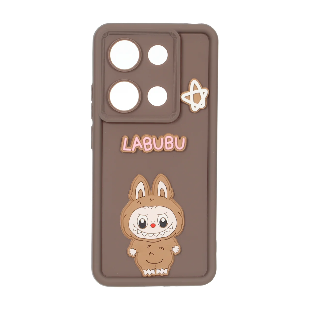 قاب طرح عروسک LABUBU برجسته محافظ لنزدار Solid Case قهوه ای مناسب برای شیائومی ردمی نوت 14 اس / ردمی نوت 13 پرو 4 جی / پوکو ام 6 پرو 4 جی
