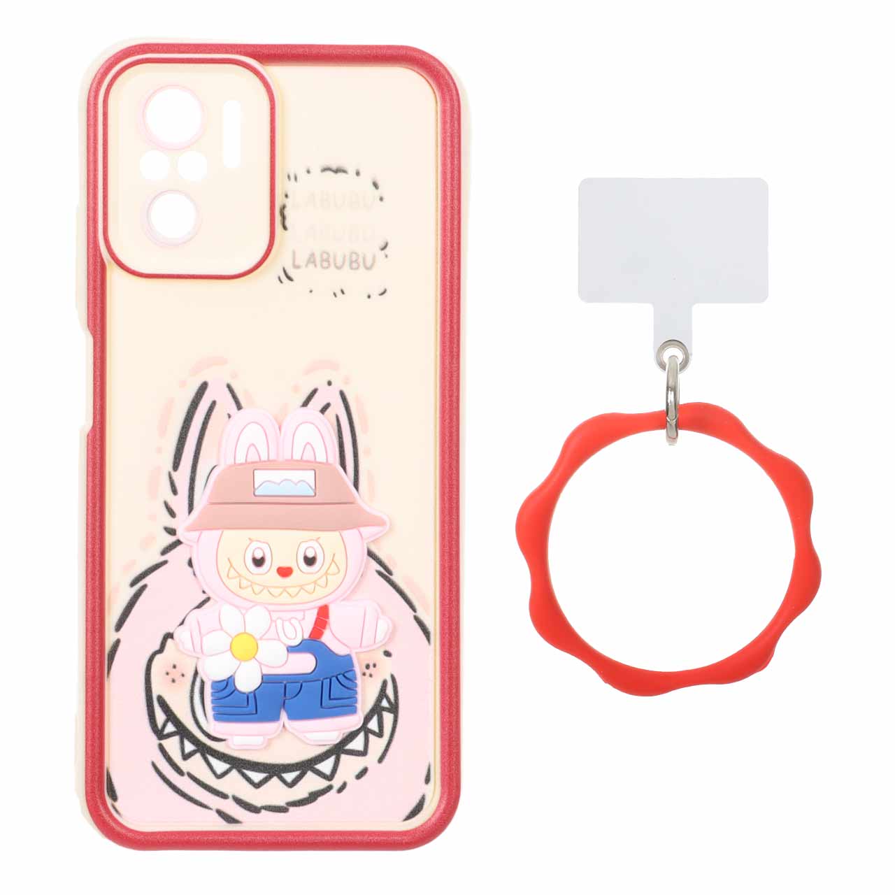 قاب Solid Case عروسک برجسته Labubu النگویی مناسب برای شیائومی ردمی نوت 10 4G، ردمی نوت 10S و پوکو M5S