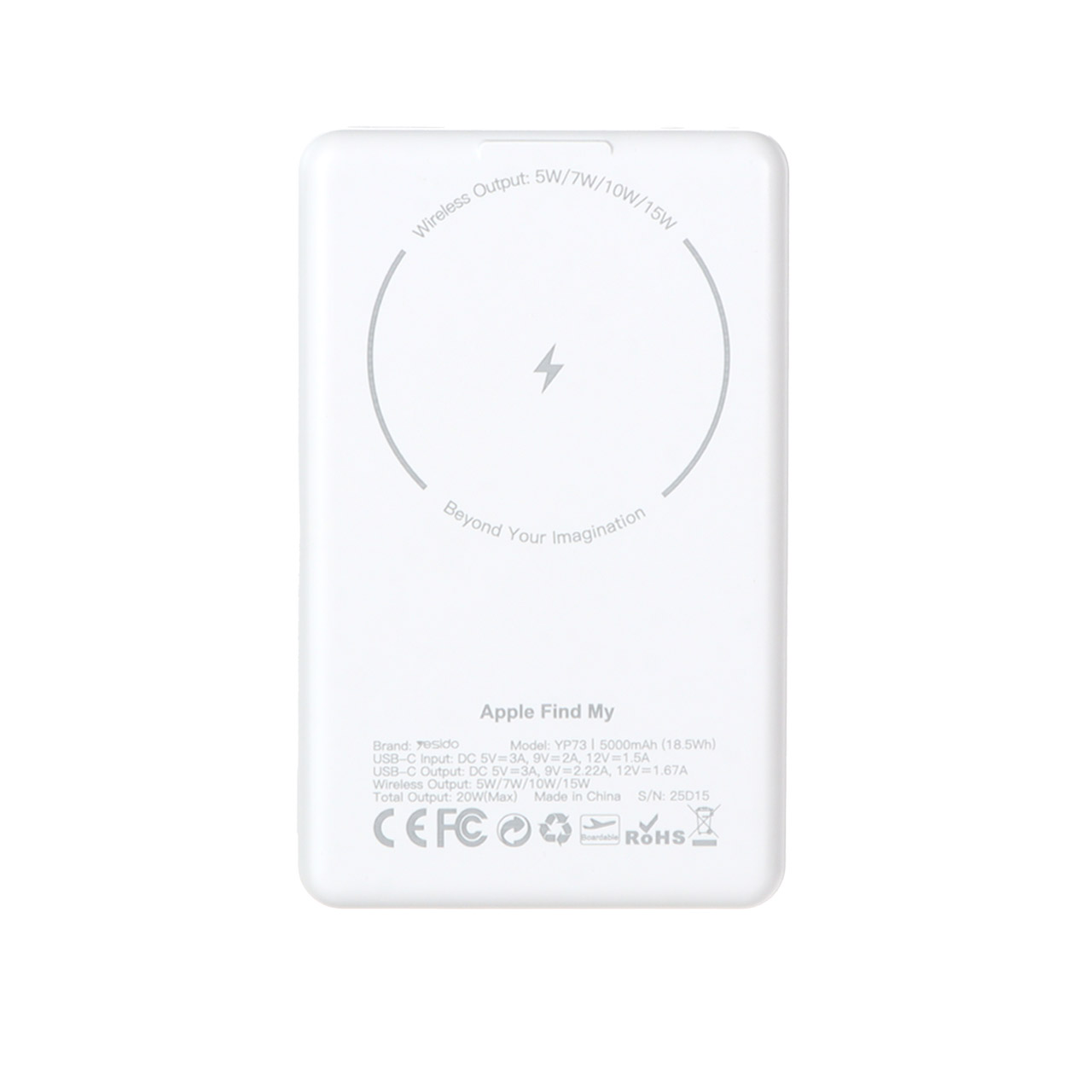 پاوربانک وایرلس مگ سیف Yesido YP73 5000mAh با توان 20 وات و قابلیت PD - سفید