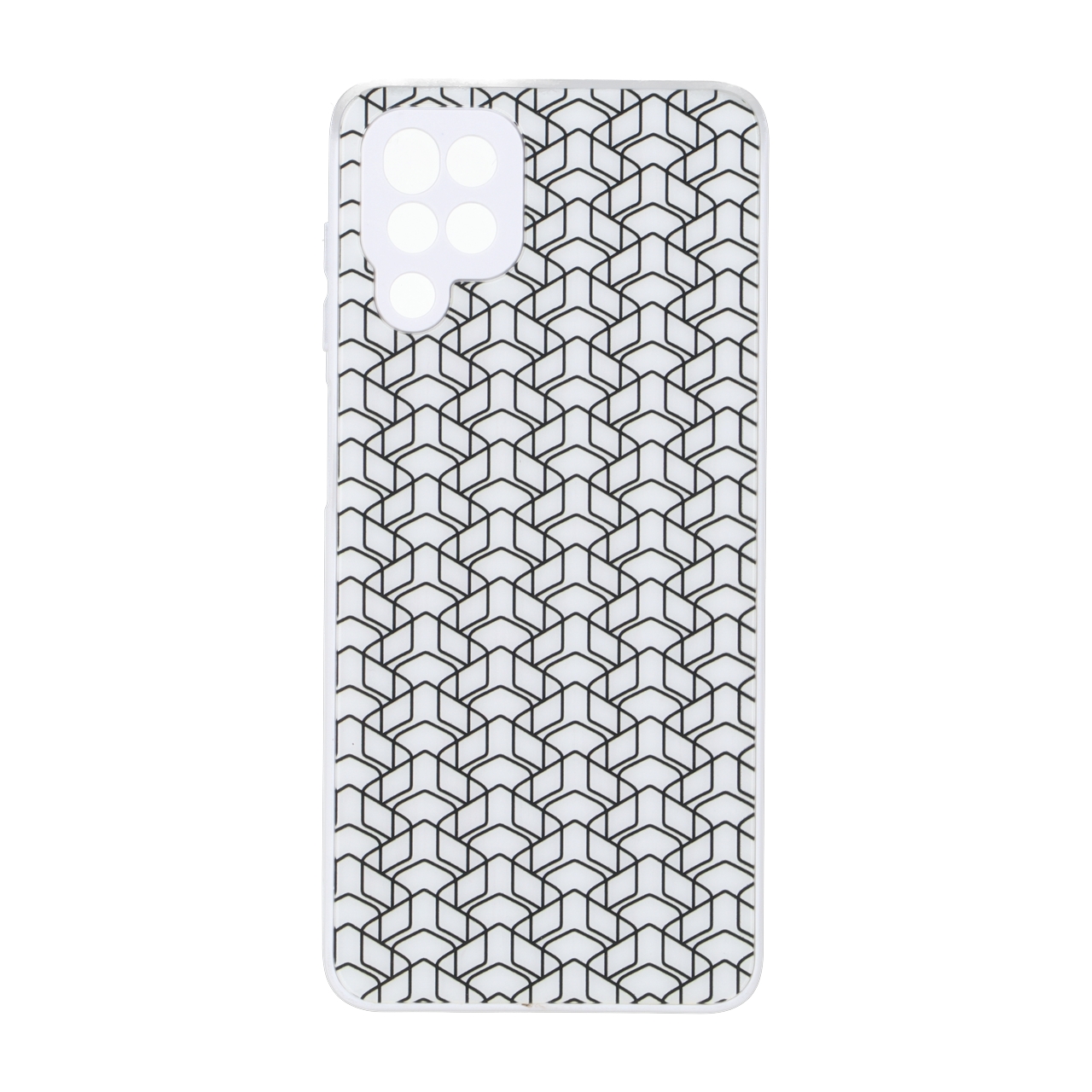 قاب طرح روبیک پشت براق محافظ لنزدار سفید مناسب برای سامسونگ گلکسی A12 / M12 / F12
