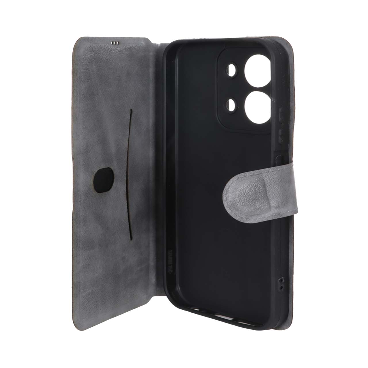کیف موبایل چرمی مگنتی محافظ لنزدار Xiaomi Redmi 15C / Poco C85 - خاکستری