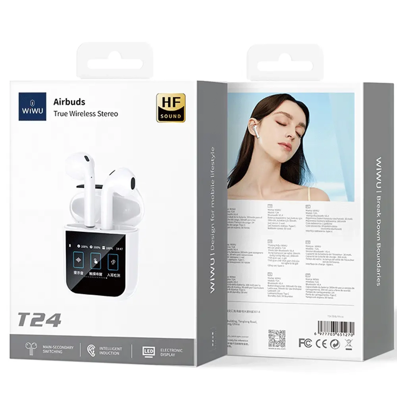 ایرفون بی سیم Wiwu مدل Airbuds T24 سفید با صفحه نمایش LED و گارانتی شرکتی
