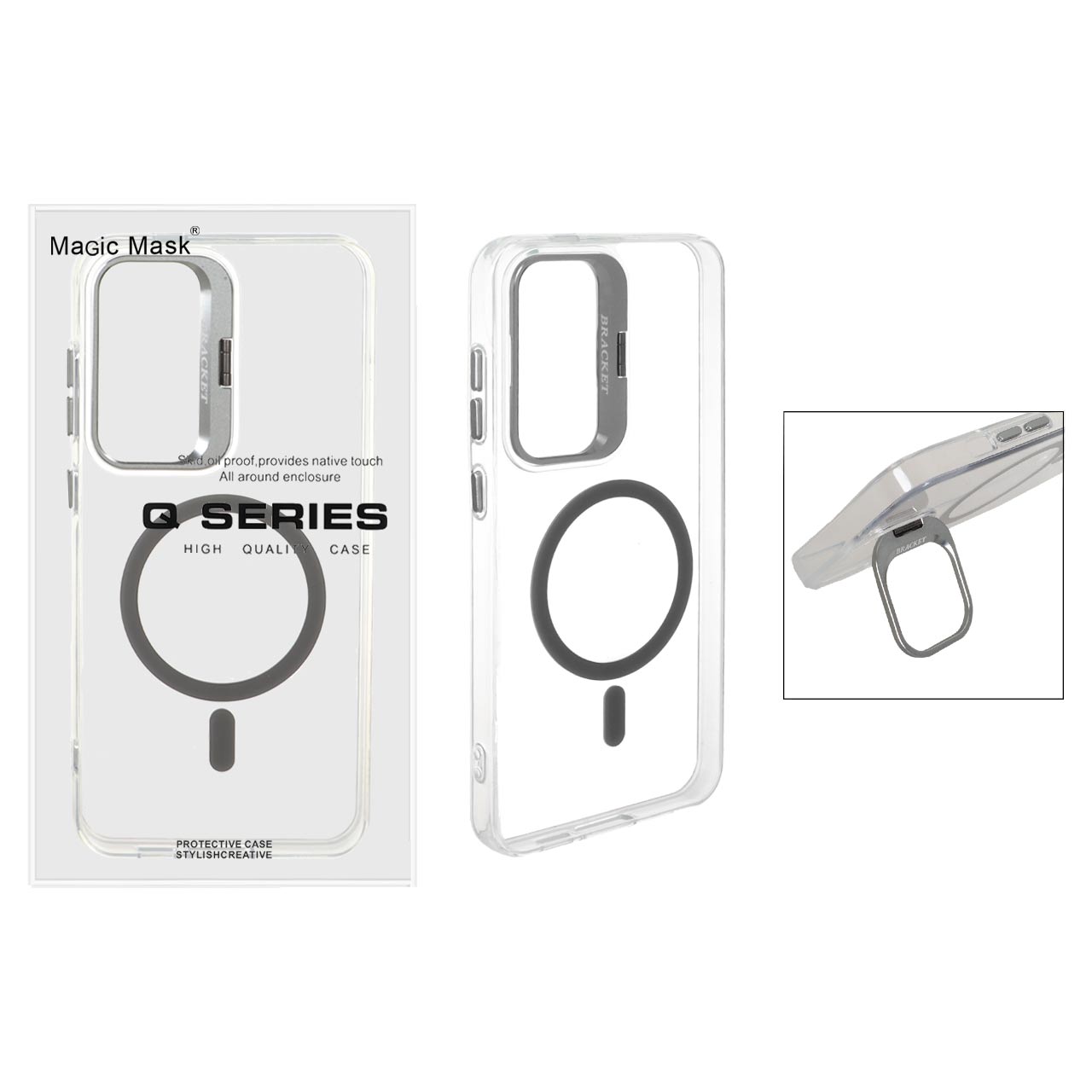 قاب طرح Q Series Bracket کریستالی مگ سیف لنز استندشو مناسب برای سامسونگ گلکسی S24 FE