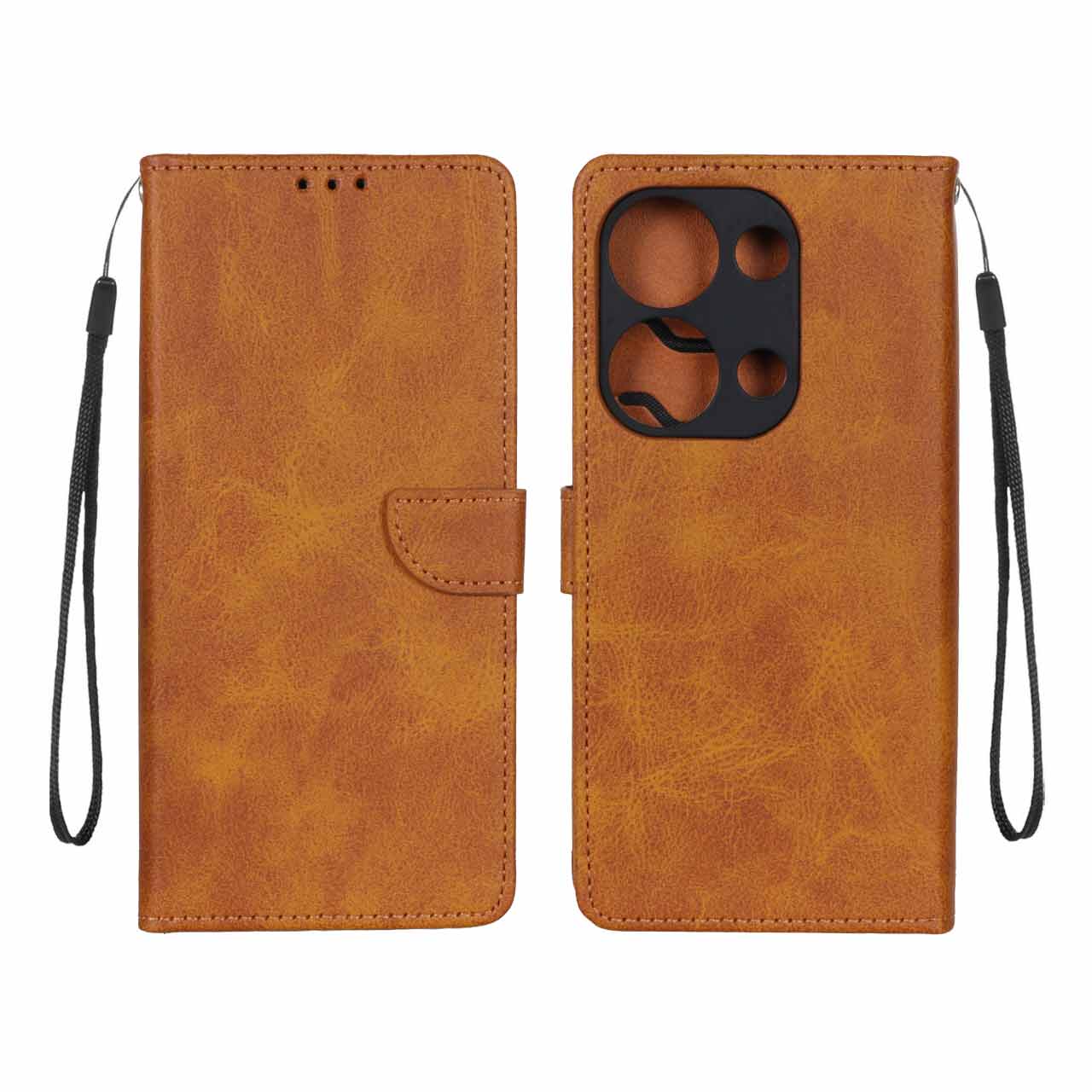 کیف چرمی مگنتی محافظ لنز عسلی مناسب برای شیائومی Redmi Note 14S / Note 13 Pro 4G / Poco M6 Pro 4G