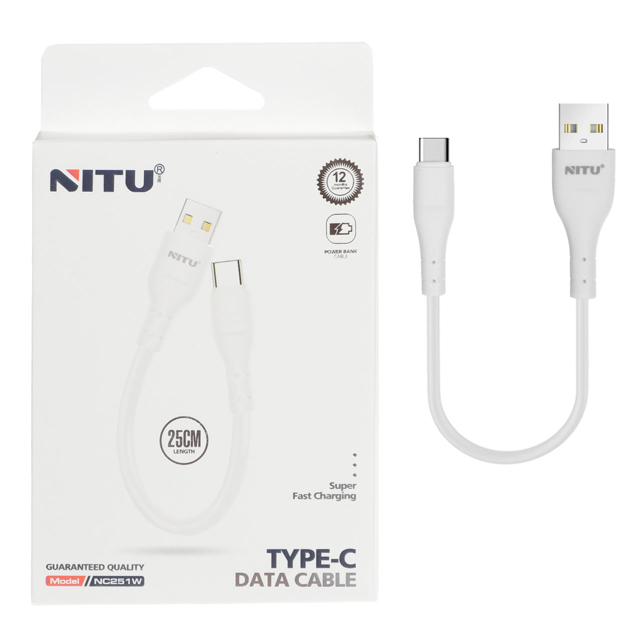 کابل شارژ پاوربانک فست NITU Type-C مدل NC251W - سفید