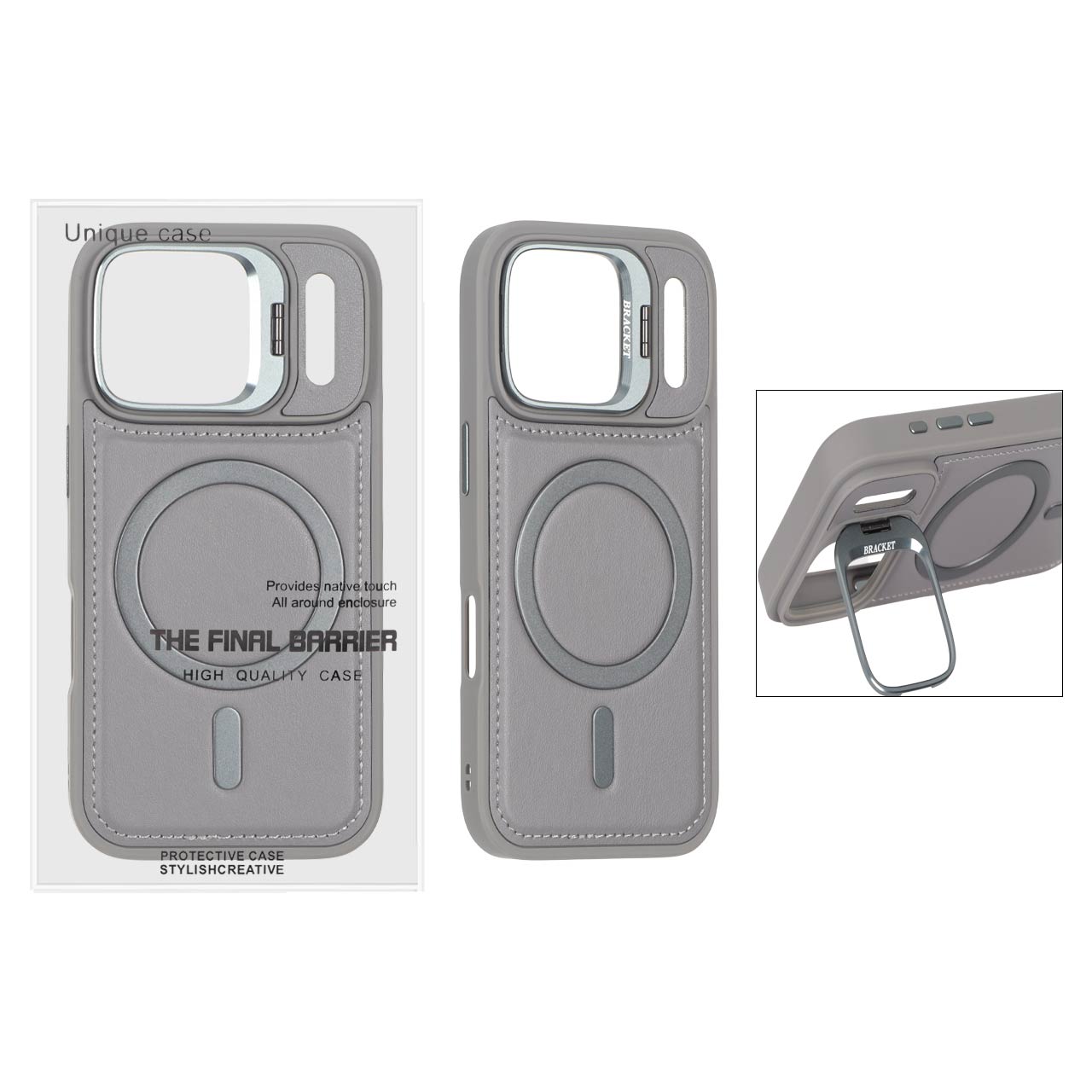 قاب Bracket چرمی دور دوخت MagSafe لنز استندشو مناسب برای آیفون 17 پرو