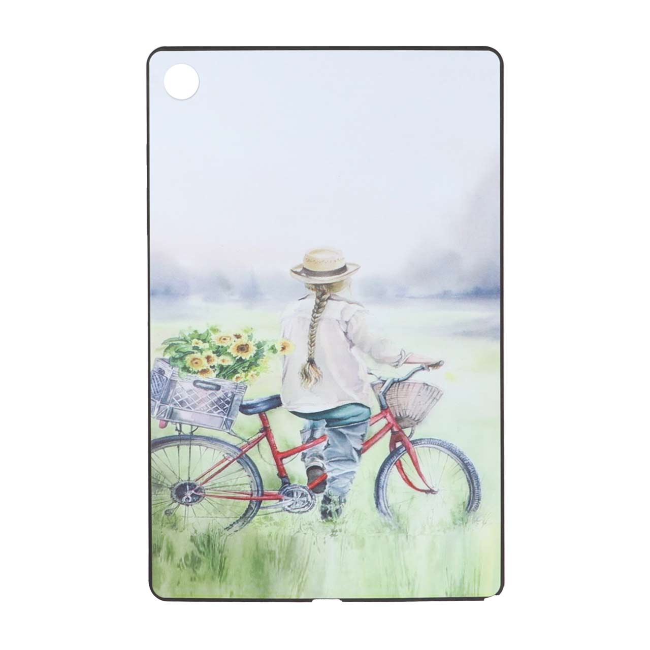 قاب ژله ای طرح دختر دوچرخه سوار با آفتابگردان مناسب برای تبلت سامسونگ گلکسی تب A9 پلاس 5G