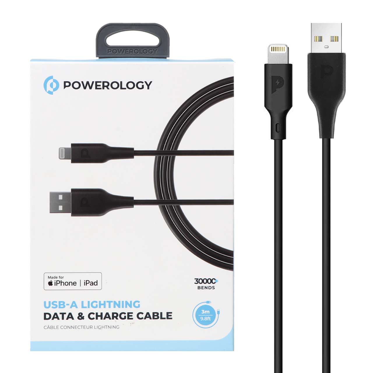 کابل شارژ فست 3 متری آیفون Powerology مدل P3BLBK