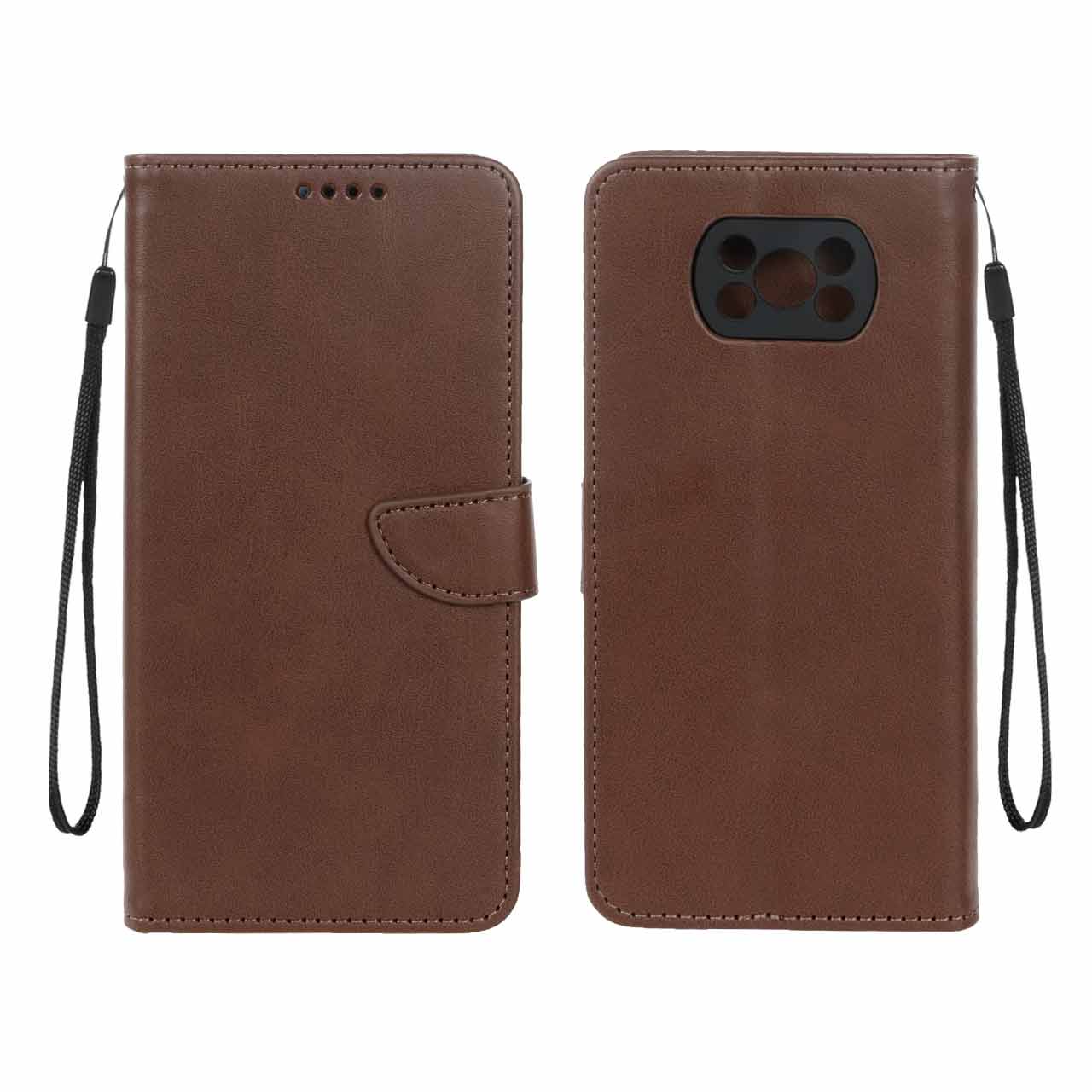 کیف چرمی مگنتی محافظ لنز مناسب برای شیائومی پوکو X3، پوکو X3 پرو و پوکو X3 NFC قهوه ای