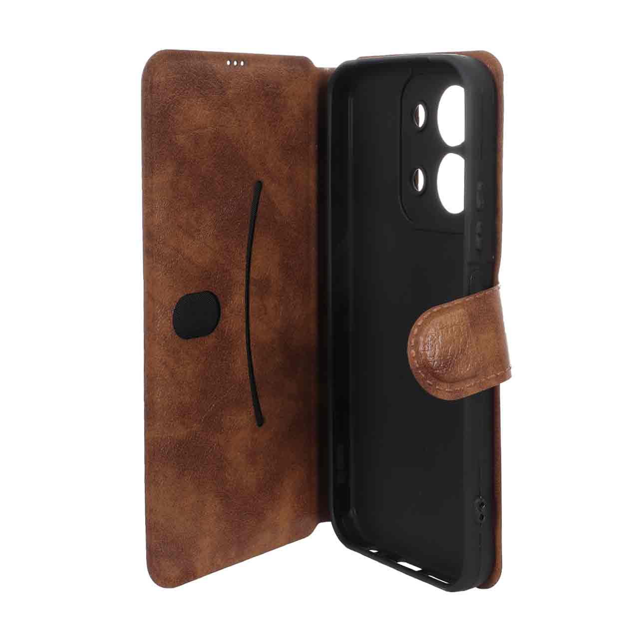 کیف موبایل چرمی مگنتی محافظ لنزدار Xiaomi Redmi 15C / Poco C85 - قهوه ای کد 2